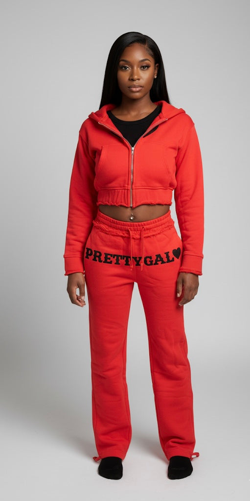 Raw Edge Two Piece Set-Red(PRE-ORDER)